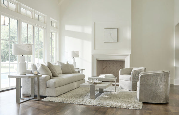 Bernhardt Bernhardt Tempo Side Table With Wire-Brushed Oak Top & Satin Nickel Sculptural Metal Base, 24" H 346126