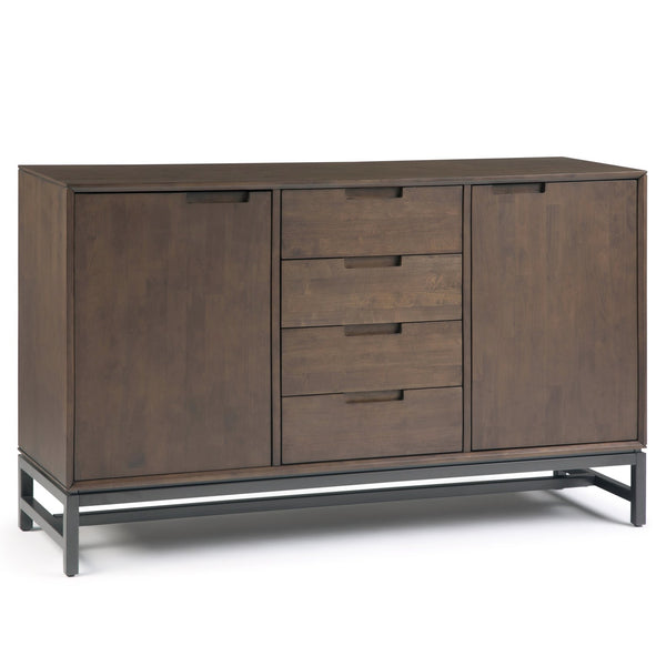 English Elm Banting Mid Century Sideboard Walnut Brown – Solid Rubberwood, Metal Frame, 4 Drawers & Adjustable Shelves B136P158464