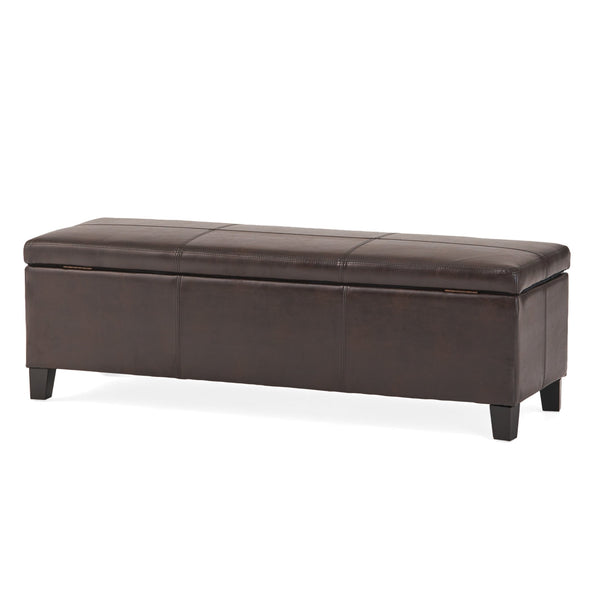 English Elm Glouster Bench Style Pu Leather Storage Ottoman with Soft Close Lid for Bedroom Brown 57742.00BRN