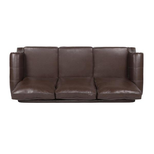 English Elm 3 Seater Pu Leather Sofa with Nailhead Trim Tapered Birch Legs for Modern Living 71405.00PUDBRN