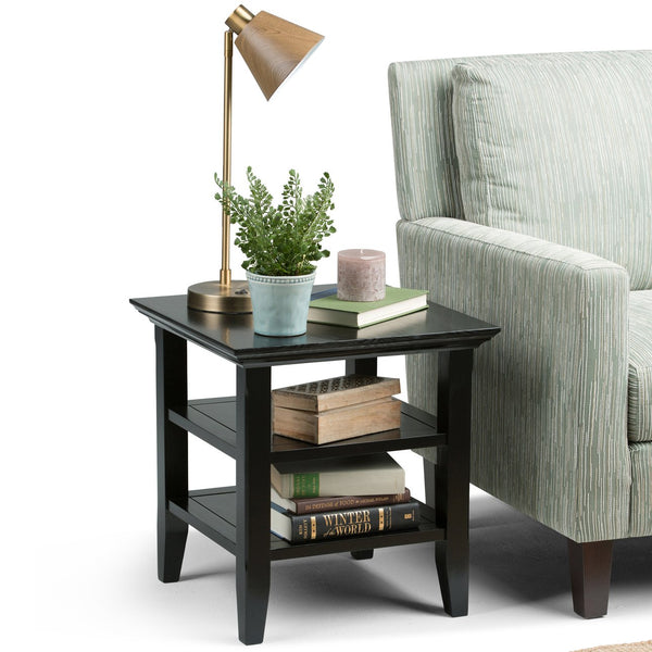 English Elm Acadian End Table In Black - Handcrafted Solid Wood With Open Shelves For Stylish, Versatile Storage B136P159687