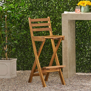 English Elm Outdoor Solid Acacia Folding Barstool with Teak Finish for Patio Bar Seating 53605.00