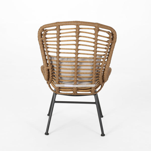 English Elm Christopher Knight Home® - Frazer Woven Rattan Patio Chairs Set of 2 with Water-Resistant Cushions and Durable Iron Frame Beige+Brown 65489.00LBRN