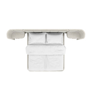 A.R.T. Furniture Ashlar Upholstered Wall Panel Bed With Floating Drawer And Dimmer Light In Coastal Modern Style White, Beige Parawood Solids,Birch Veneers,Foam,Fabric,Metal 333125-2250wn