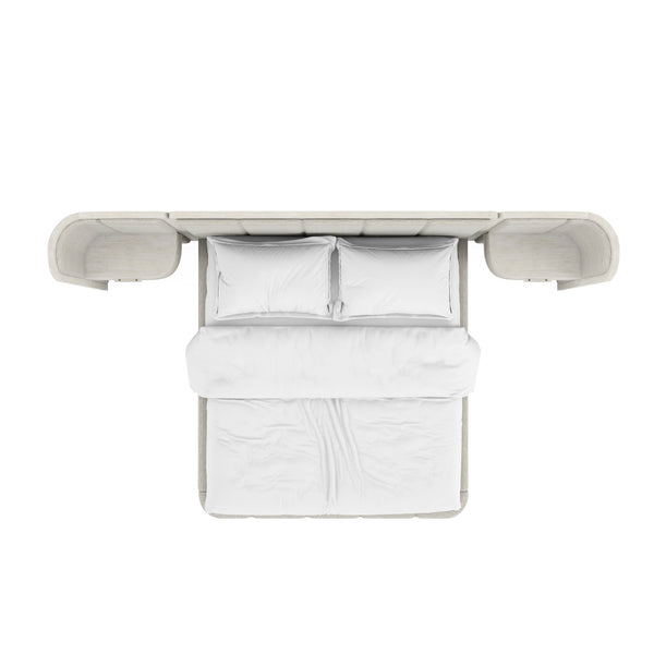 A.R.T. Furniture Ashlar Upholstered Wall Panel Bed With Floating Drawer And Dimmer Light In Coastal Modern Style White, Beige Parawood Solids,Birch Veneers,Foam,Fabric,Metal 333125-2250wn