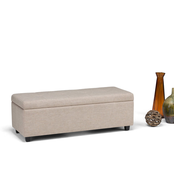 English Elm Castleford Upholstered Storage Ottoman Bench with Tufted Lid & Child-Safe Hinge, Natural Linen Finish B136P159921