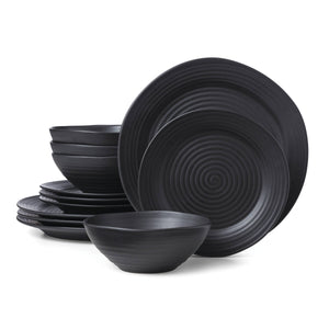 Lenox Oneida Ridge Black 12 Piece Dinnerware Set Black, BLACK STONEWARE 895938