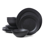 Oneida Ridge Black 12-Piece Stoneware Dinnerware Set, Dishwasher & Microwave Safe