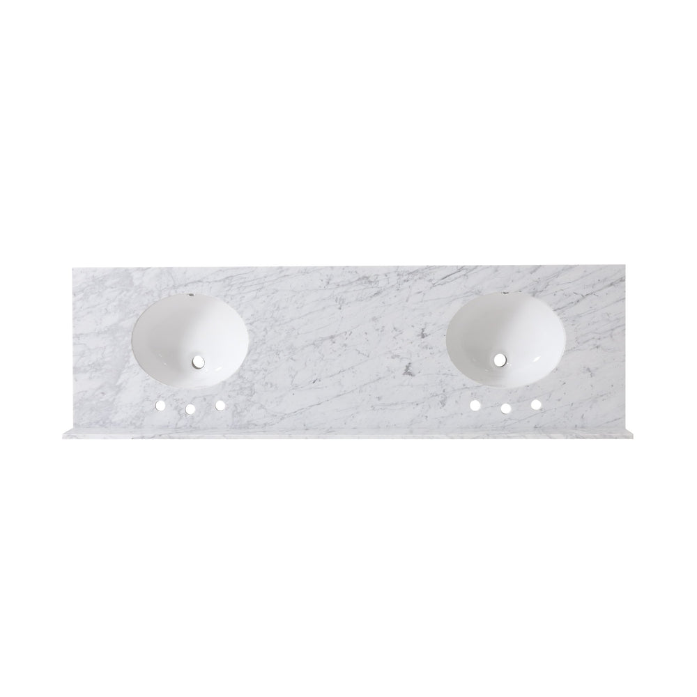 English Elm Christopher Knight Home® - 73'' Carrara White Marble Vanity Top with Dual Porcelain Undermount Sinks, Backsplash & 3-Hole Faucet Cutouts 65308.00