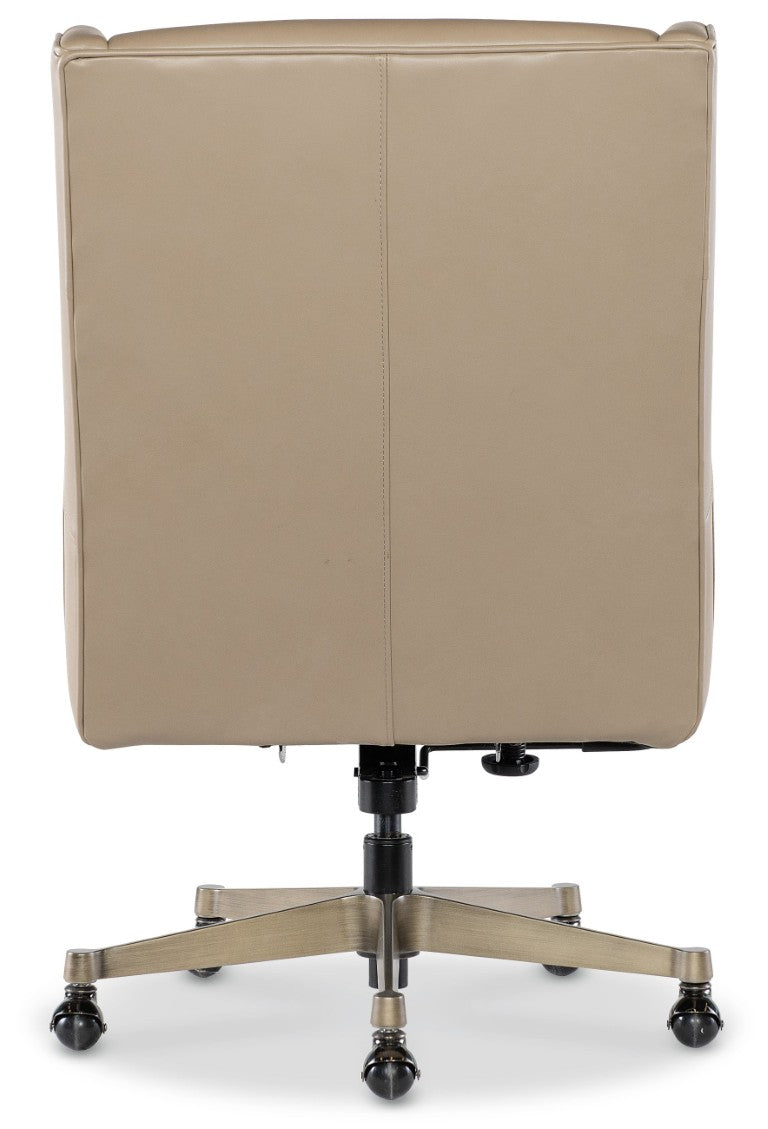 Hooker Furniture Primrose Executive Swivel Tilt Chair With Top-Grain Leather, Gold Metal Base, Ergonomic Wingback Comfort Beige EC826-070