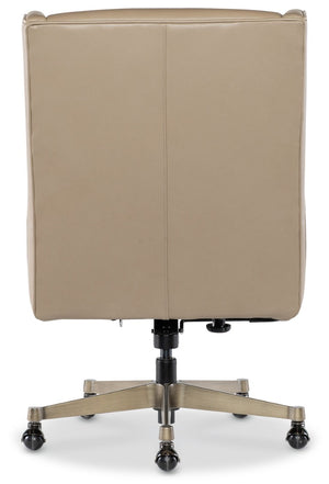 Hooker Furniture Primrose Executive Swivel Tilt Chair With Top-Grain Leather, Gold Metal Base, Ergonomic Wingback Comfort Beige EC826-070