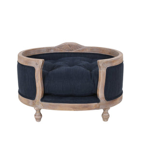 English Elm Pet Bed with Tufted Cushion Solid Birch Turned Legs Upholstered Living Room Sofa Style Navy Blue 72913.00NBLU