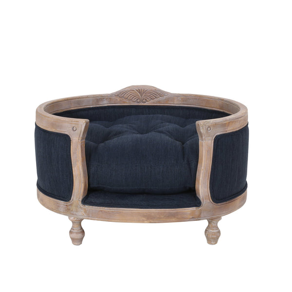 English Elm Pet Bed with Tufted Cushion Solid Birch Turned Legs Upholstered Living Room Sofa Style Navy Blue 72913.00NBLU