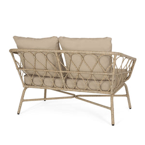 English Elm Christopher Knight Home® - BRUCE Boho Loveseat in Brown PE Rattan with Water-Resistant Cushions, Iron Frame, 600 lb Capacity 70416.00LBRN