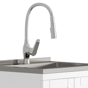 English Elm Reed Deluxe 24" White Laundry Cabinet With Deep Stainless Steel Sink & Pull-Out Faucet For Utility Use B136P158812-GIGA