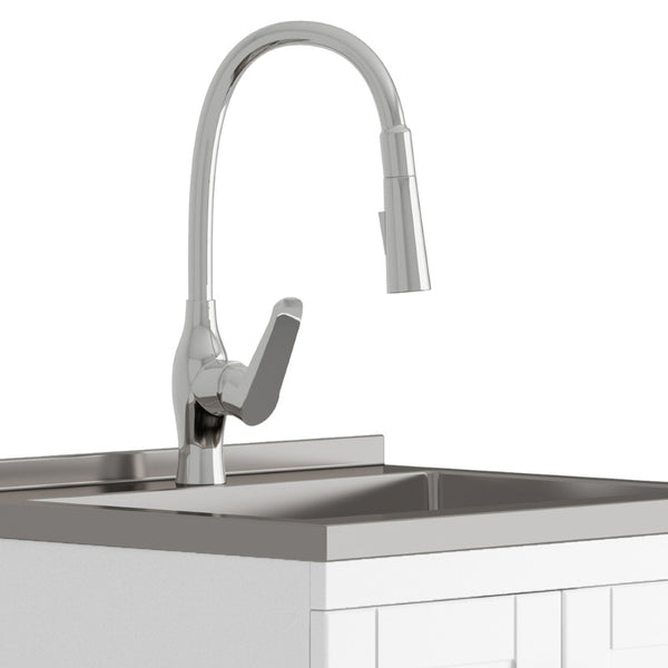 English Elm Reed Deluxe 24" White Laundry Cabinet With Deep Stainless Steel Sink & Pull-Out Faucet For Utility Use B136P158812-GIGA