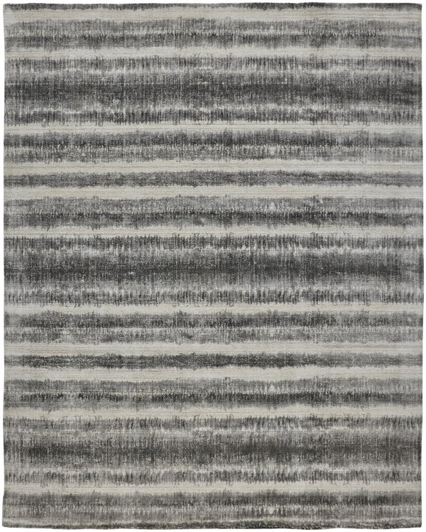 Feizy Rugs Mackay Hand Woven Viscose And Wool Low Pile Striped Rug For Luxurious Modern Home Decor Gray,Ivory,Black Viscose,Wool Mky8824fchl000f00