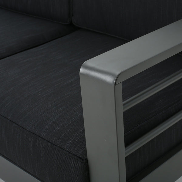 English Elm Cape Coral Modular Outdoor Sectional Aluminum Frame Khaki Cushions Glass Table 57591.00GRY