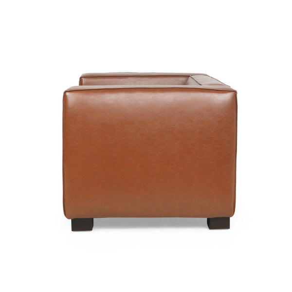 English Elm Christopher Knight Home® - CLUB Chair with Tuxedo Silhouette, Faux Leather Upholstery and Bold Birch Wood Legs for Comfort Light Brown 31.75 L x 24.5 W x 22.5 H 71800.00COGN