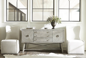Bernhardt Bernhardt Weathered Pewter Albion Sideboard With X-Stretcher Base, 3 Drawers & Adjustable Shelves 311130