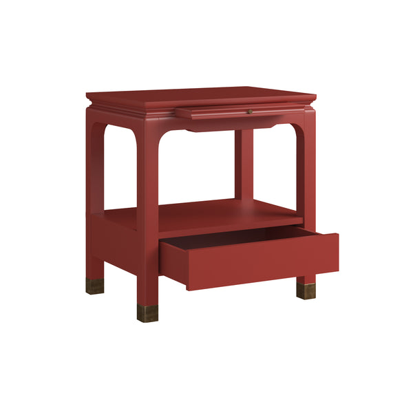 A.R.T. Furniture Eave Bedside Table - Stunning Candy Apple Red Nightstand With Asian Flair For Your Bedroom Decor Red Material(S), Poplar And Parawood Solids 336140-1819