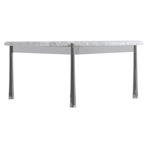 Bernhardt Bernhardt Arabescato Round Cocktail Table With Polished Stainless Triangular Base, 15"H, Sculptural Elegance 321010