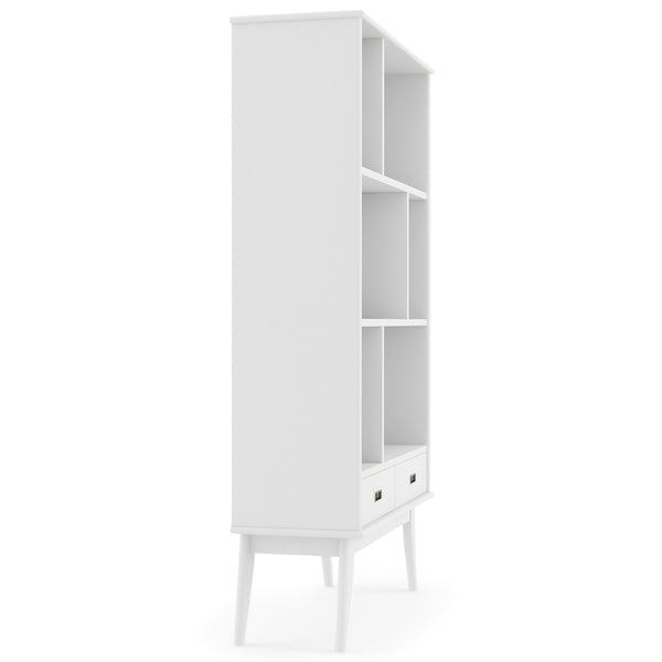 English Elm Draper - Elegant Mid-Century Wide Bookcase & Storage Unit In White For Stylish Home Organization B136P158593