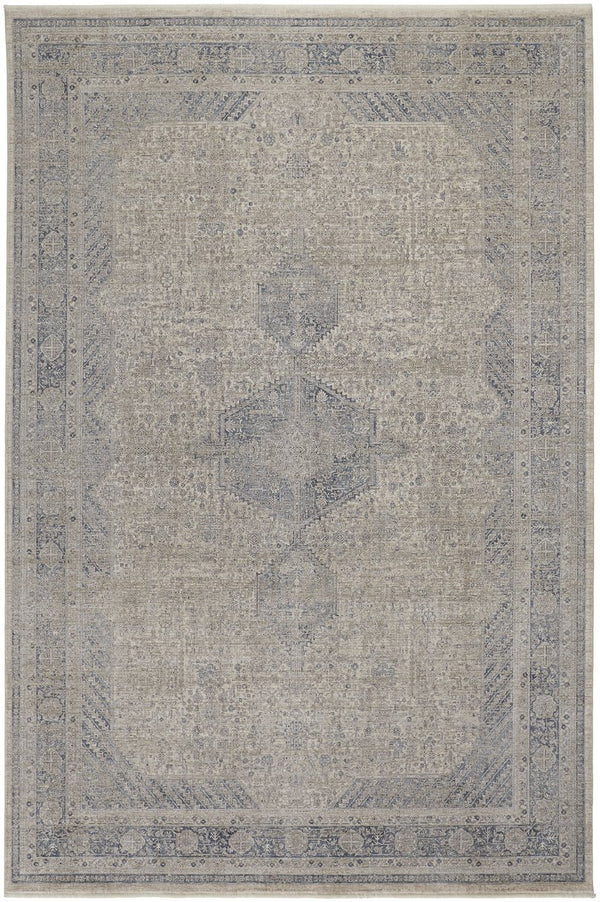 Feizy Rugs Marquette Medallion Rug – Elegant Power-loomed Design, Stain-resistant, Easy Care For High Traffic Areas Taupe,Gray,Blue Polyester,Acrylic Mrq3775fgry000j00
