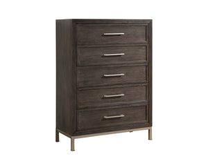 English Elm Steve Silver - Broomfield 5-Drawer Chest in Walnut Brown with Champagne Hardware, Picture Frame Molding, Smooth Glides B081P157612