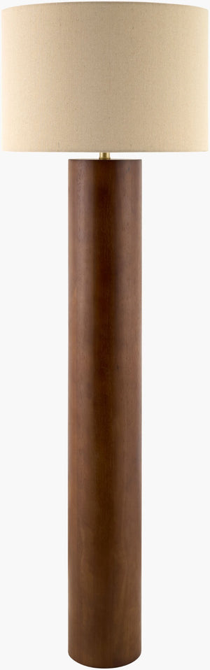 Surya Timberline Arts and Crafts Floor Lamp Rubberwood Column with Linen Shade for Living Rooms TMB-004