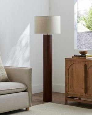 Surya Timberline Arts and Crafts Floor Lamp Rubberwood Column with Linen Shade for Living Rooms TMB-004