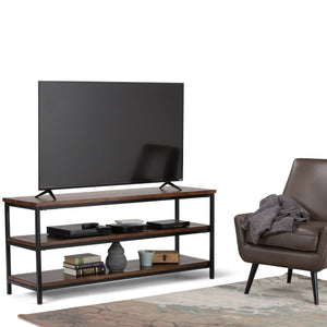 English Elm Skyler Industrial TV Media Stand Dark Cognac Brown – Solid Mango Wood & Metal, 60" Wide, 65" TV Ready, Open Shelves B136P158242