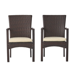 English Elm Christopher Knight Home® - 4-PCS Corsica KD Dining Chair Set - Brown Wicker Outdoor Seating with Water-Resistant Removable Cushions and Neutral Design 56424.00-4