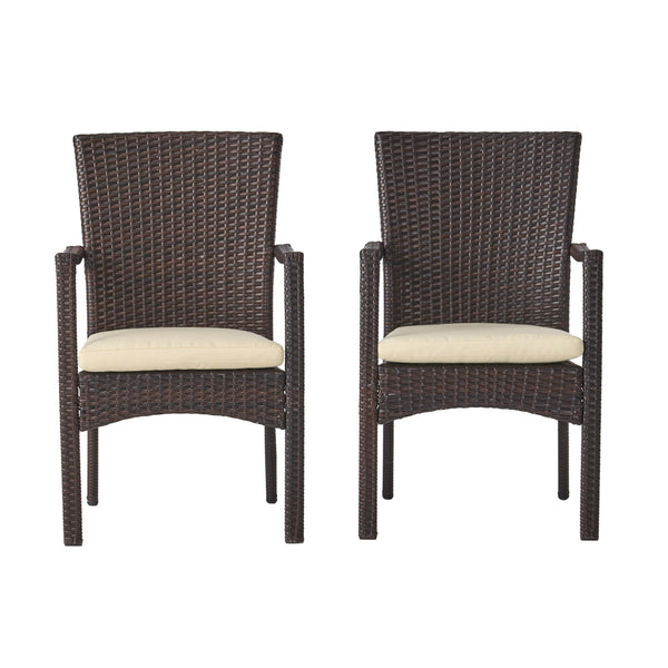 English Elm Christopher Knight Home® - 4-PCS Corsica KD Dining Chair Set - Brown Wicker Outdoor Seating with Water-Resistant Removable Cushions and Neutral Design 56424.00-4