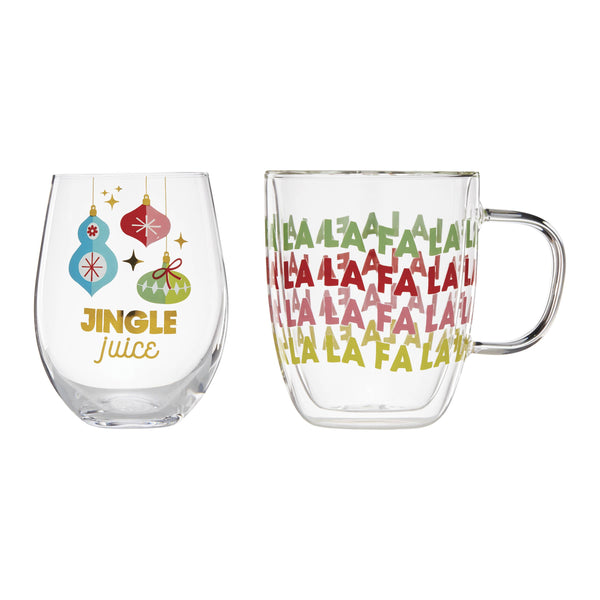 Lenox Cambridge Fa La La La 2-Piece Mug & Wine Glass Set Multi, MULTI GLASS,CRYSTAL 896288