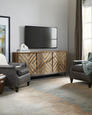 Hooker Furniture Serramonte 69-Inches Mango Wood Entertainment Console With German-Silver Chevron Inlay, 70" Tv Ready 5649-55469-MWD