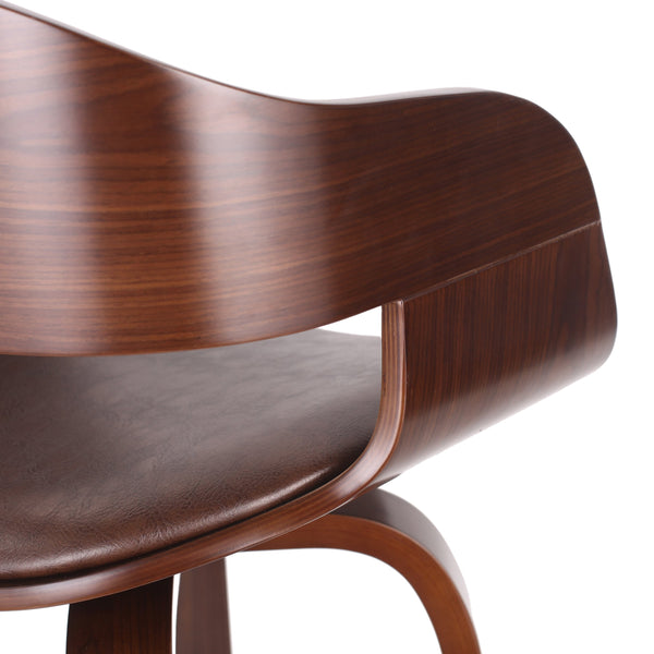English Elm Christopher Knight Home® - BAR STOOL Mid-Century Modern Faux Leather Swivel with Walnut Veneer Frame and Chrome Footrest Dark Brown 67494.00PUDBRN