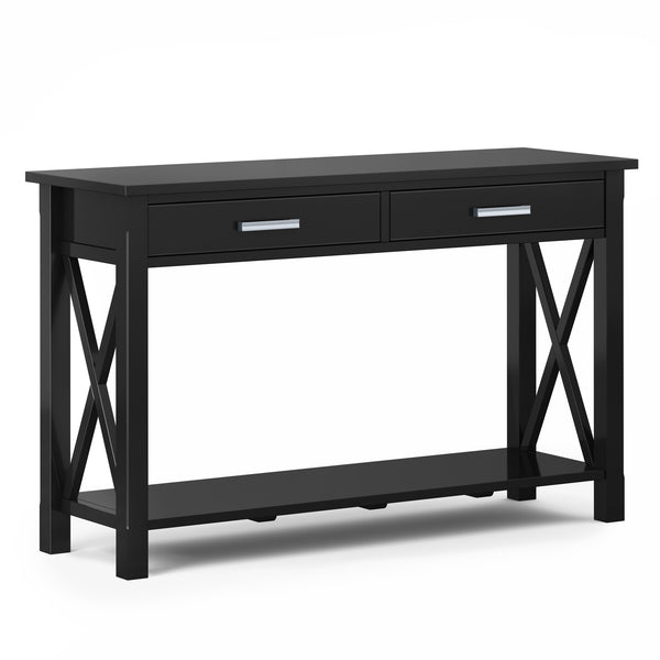 English Elm Kitchener Console Sofa Table - Stylish Black Storage With X-Design Accents For Modern Spaces B136P158766