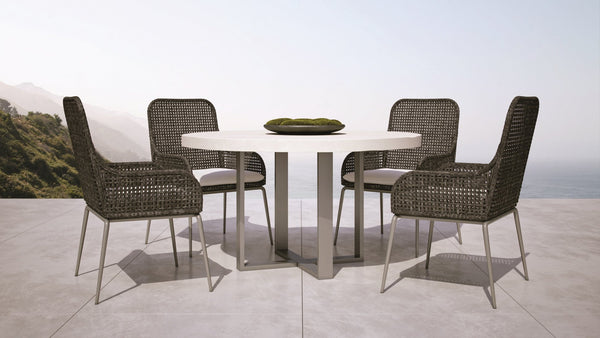 Bernhardt Bernhardt Modern Del Mar 54" Round Concrete Dining Table — Bone Top, Flint Gray Stainless Base, Outdoor Ready K1402