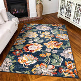 Orian Rugs Simply Southern Cottage Franklin Floral Machine Woven Polypropylene Transitional Area Rug Distressed Navy Daisy Polypropylene