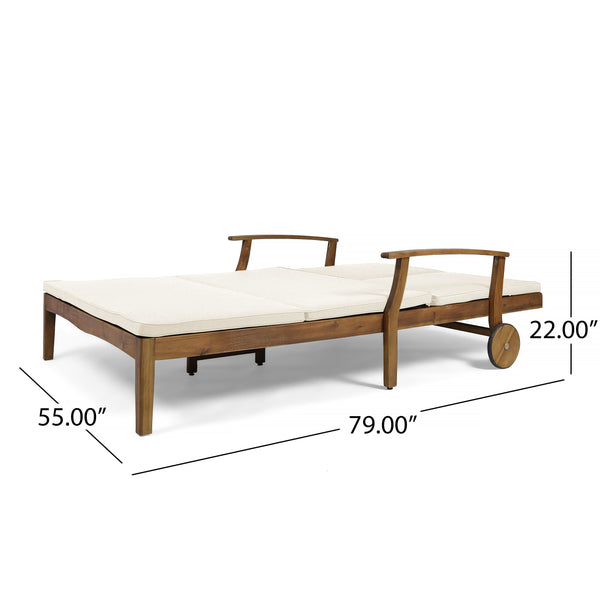 English Elm Christopher Knight Home® - Perla Double Chaise Lounge - Elegant Cream Acacia Wood For Poolside Relaxation & Adjustable Comfort 63357.00CRM