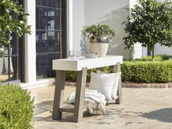 Bernhardt Bernhardt Rochelle Outdoor Console Table With Grc Quarry Top, Weathered Teak Base & Lower Shelf (68") K1831