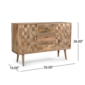 English Elm Christopher Knight Home® - 3 DRAWER SIDEBOARD WITH 2 DOOR Mango Wood Sideboard with 3 Drawers, 3D Tile Weave Doors, Shelves, Natural Finish 66413.00