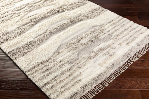 Livabliss Tulum Handwoven New Zealand Wool Accent Rug with Fringe Bohemian Farmhouse Artisan Taupe, Cream 2' x 3' TMU2300-23