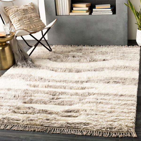 Livabliss Tulum Handwoven New Zealand Wool Accent Rug with Fringe Bohemian Farmhouse Artisan Taupe, Cream 2' x 3' TMU2300-23