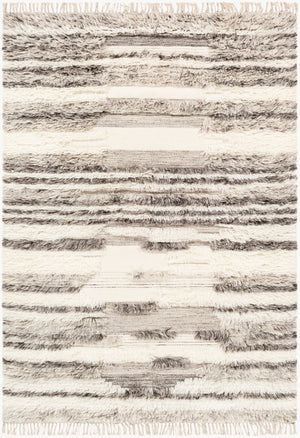 Livabliss Tulum Handwoven New Zealand Wool Area Rug with High-low Pile and Fringe Detail Cream, Dark Bro 3'6" x 5'6" TMU2301-3656