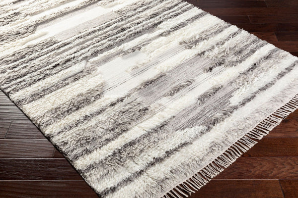 Livabliss Tulum Handwoven New Zealand Wool Area Rug with High-low Pile and Fringe Detail Cream, Dark Bro 3'6" x 5'6" TMU2301-3656