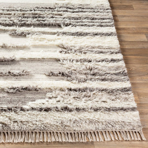 Livabliss Tulum Handwoven New Zealand Wool Area Rug with High-low Pile and Fringe Detail Cream, Dark Bro 3'6" x 5'6" TMU2301-3656