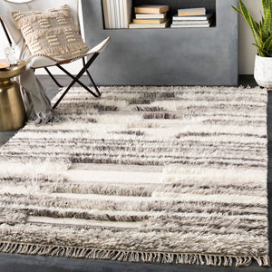 Livabliss Tulum Handwoven New Zealand Wool Area Rug with High-low Pile and Fringe Detail Cream, Dark Bro 3'6" x 5'6" TMU2301-3656