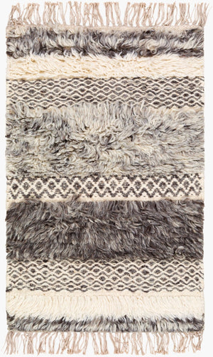 Livabliss Tulum Hand-woven New Zealand Wool Rug with Fringe Bohemian Cottage Farmhouse Accent Beige, Gray 2' x 3' TMU2302-23